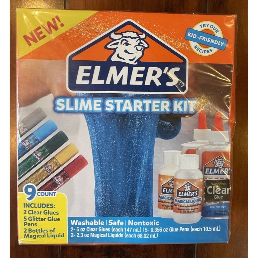 Elmers Slime Starter Kit- 9 Pieces- Glues, Glitter Pens- Safe Nontoxic - New